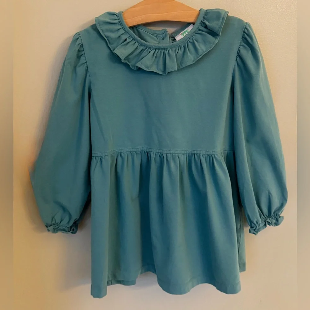 Shrimp & Grits Kids Tunic Top Girl’s 10 M Boutique Green Ruffle Checked Bow Tie - Picture 2 of 5
